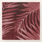 Abstracte roze bloemen, zwart bloemenkader. glazen onderzetter (Voorkant)