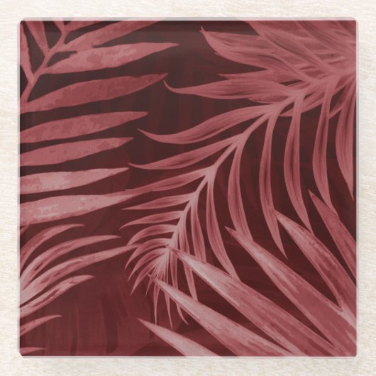 Abstracte roze bloemen, zwart bloemenkader. glazen onderzetter (Voorkant)