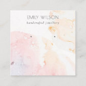 Abstracte Roze Blush Waterverf Oorbel Display Vierkante Visitekaartje (Voorkant)