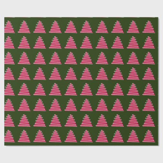 Abstracte, roze bomen op groene kerst cadeaupapier (Vlak)