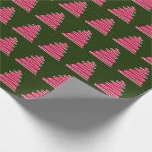 Abstracte, roze bomen op groene kerst cadeaupapier (Hoek)