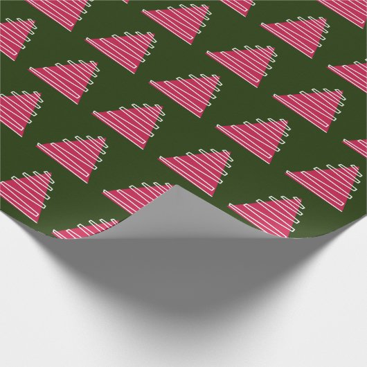 Abstracte, roze bomen op groene kerst cadeaupapier (Hoek)