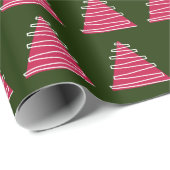 Abstracte, roze bomen op groene kerst cadeaupapier (Rol Hoek)