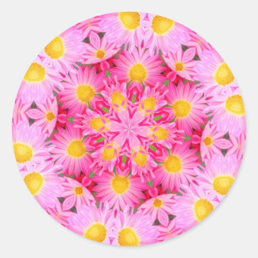 Abstracte roze Daisy Flowers Ronde Sticker (Voorkant)