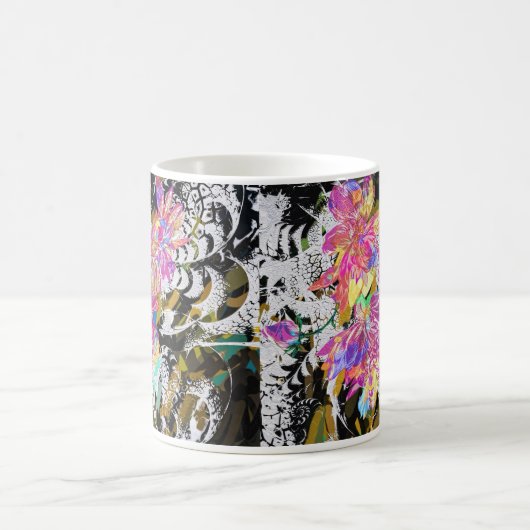 Abstracte roze digitale bloem – moderne bloemkunst koffiemok (Center)