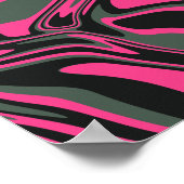 Abstracte Roze, donkergroen, & Black Swirl Art Poster (Hoek)