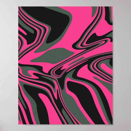 Abstracte Roze, donkergroen, & Black Swirl Art Poster (Voorkant)
