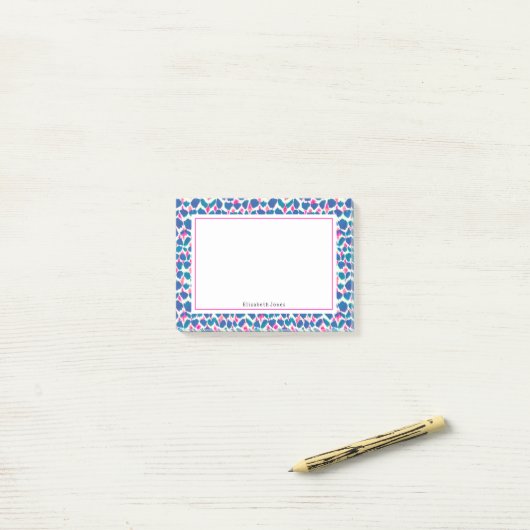 Abstracte roze en blauwe Boho-Stippen Post-it® Notes (Op bureau)