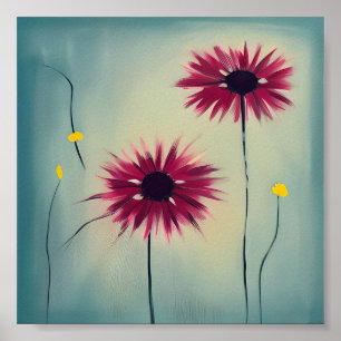 Abstracte roze en gele bloemen minimalistische kun poster