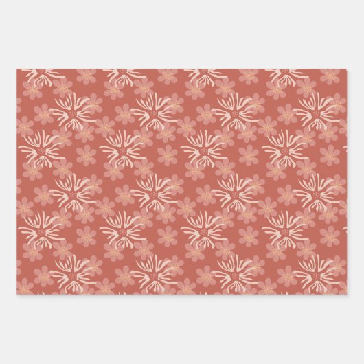 Abstracte roze en gele floralen afspelen inpakpapier vel (Voorkant 2)