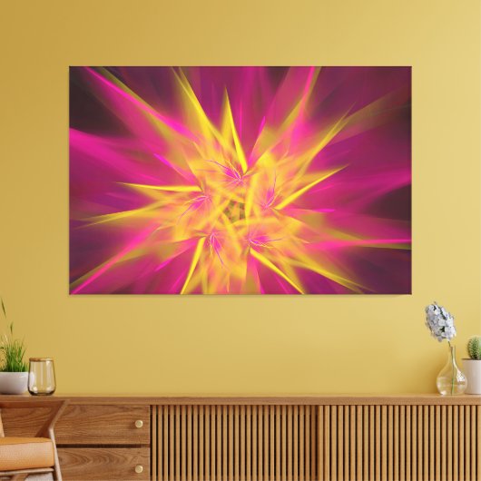 Abstracte roze en gele macrofractale bloemen canvas afdruk (Insitu (Woonkamer))