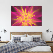 Abstracte roze en gele macrofractale bloemen canvas afdruk (Insitu (Slaapkamer))