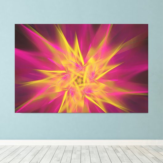 Abstracte roze en gele macrofractale bloemen canvas afdruk (Insitu (Houten vloer))