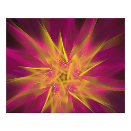 Abstracte roze en gele macrofractale bloemen perfect poster (Voorkant)