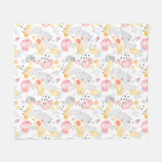 Abstracte roze en gele Waterverf Design Fleece Deken (Voorkant (Horizontaal))