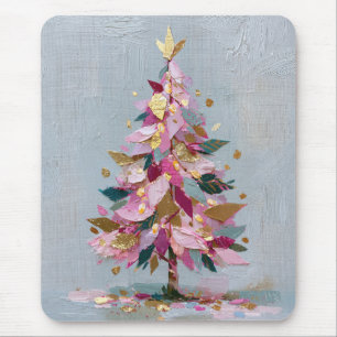 Abstracte roze en gouden impasto kerstboom muismat