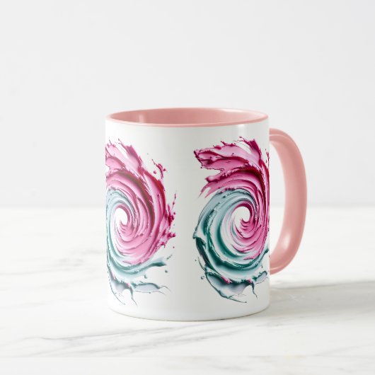 Abstracte roze en pastelgroen. mok (Voorkant rechts)