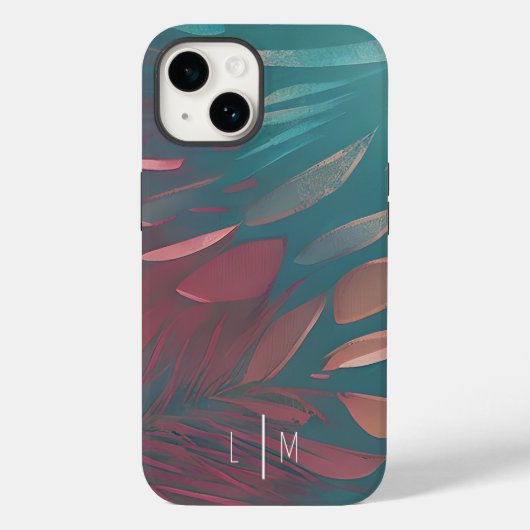 Abstracte roze en turkooizen veren monogram Case-Mate iPhone case (Achterkant)