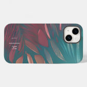 Abstracte roze en turkooizen veren monogram Case-Mate iPhone case (Achterkant (horizontaal))