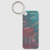 Abstracte roze en turkooizen veren monogram sleutelhanger (Voorkant)