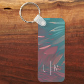Abstracte roze en turkooizen veren monogram sleutelhanger (Voorkant)
