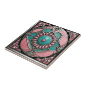 Abstracte roze en turquoise mozaïekkunst tegeltje (Zijkant)