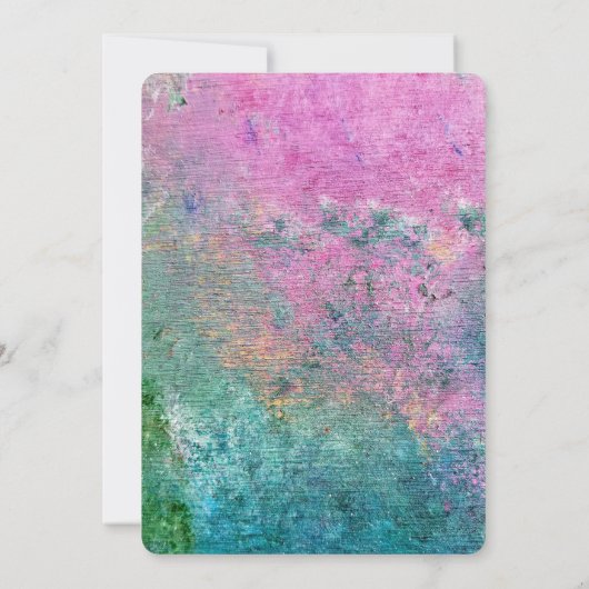 abstracte roze en turquoise verftextuur bruiloft kaart (Achterkant)