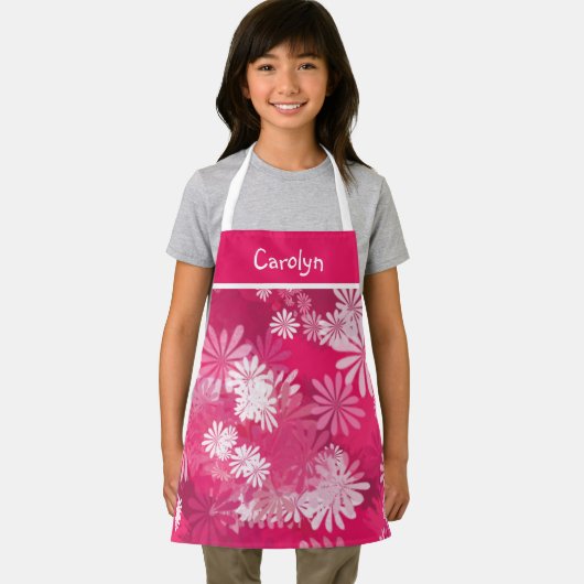 Abstracte roze en witte, gepersonaliseerde meisjes schort (Insitu)