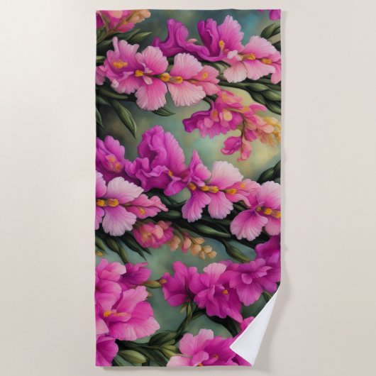 Abstracte roze Floral Strandlaken (Voorkant)