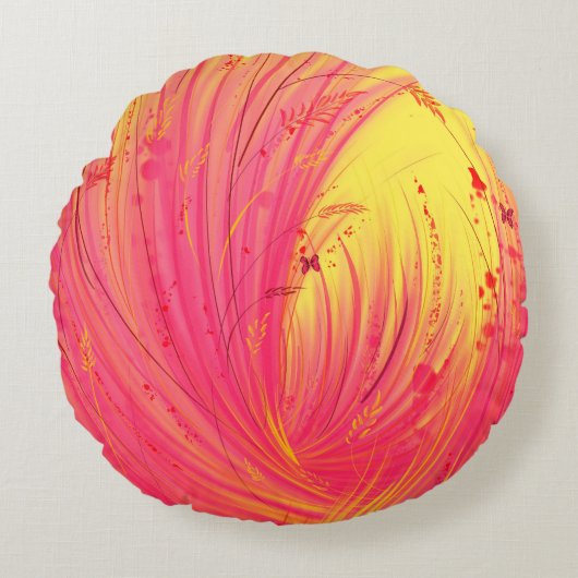Abstracte roze geel betoverde tuin rond kussen (Voorkant)