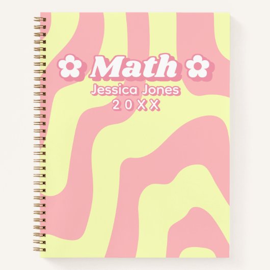 Abstracte roze gele golvende lijnen schoolvak notitieboek (Voorkant)