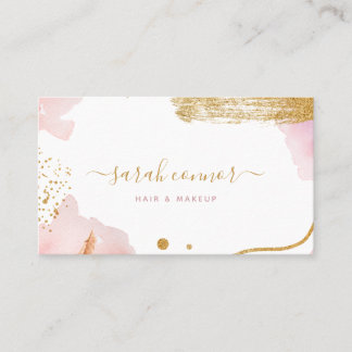 Abstracte roze Gold Script-Waterverf Visitekaartje