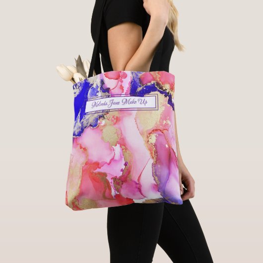 Abstracte Roze Gouden Alcoholinkt Art Aangepaste n Tote Bag (Dichtbij)