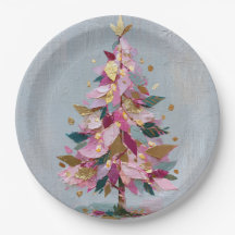Abstracte roze & gouden impasto kerstboom