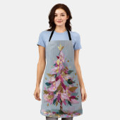 Abstracte roze & gouden impasto kerstboom schort (Gedragen)