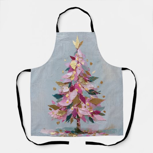 Abstracte roze & gouden impasto kerstboom schort (Voorkant)