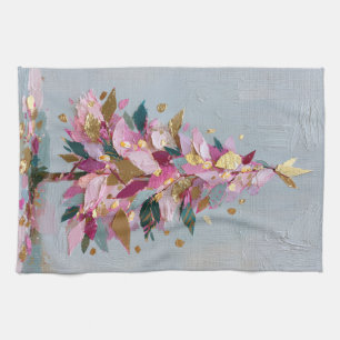 Abstracte roze & gouden impasto kerstboom theedoek