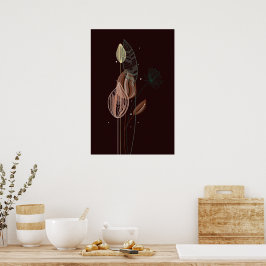 Abstracte roze & gouden tulpen minimalistische bot poster