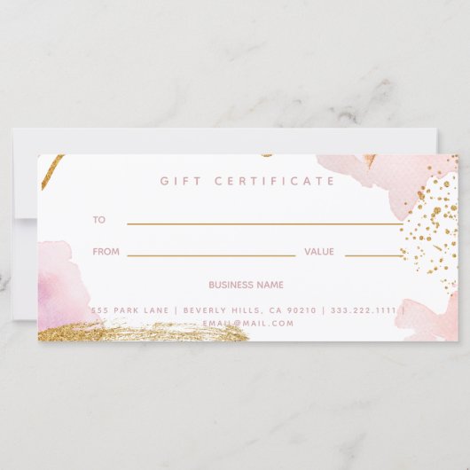 Abstracte roze gouden Waterverf Gift Voucher (Achterkant)