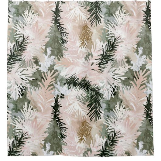 Abstracte roze groene kerstbomen douchegordijn (Voorkant)