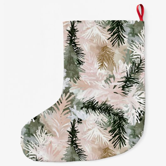 Abstracte roze groene kerstbomen grote kerstsok (Achterkant)