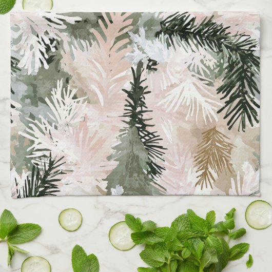 Abstracte roze groene kerstbomen theedoek (Gevouwen)