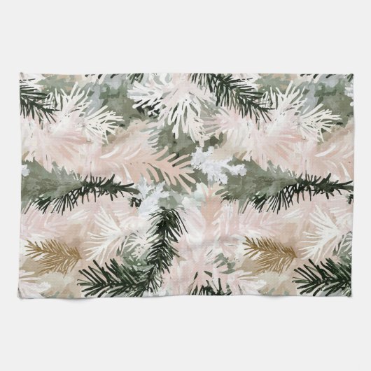 Abstracte roze groene kerstbomen theedoek (Horizontaal)