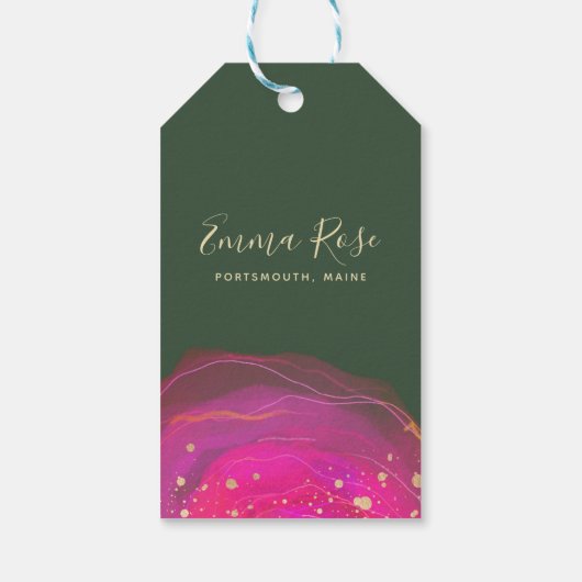 Abstracte roze groene Waterverf Gold Splatter Pric Cadeaulabel (Achterkant)