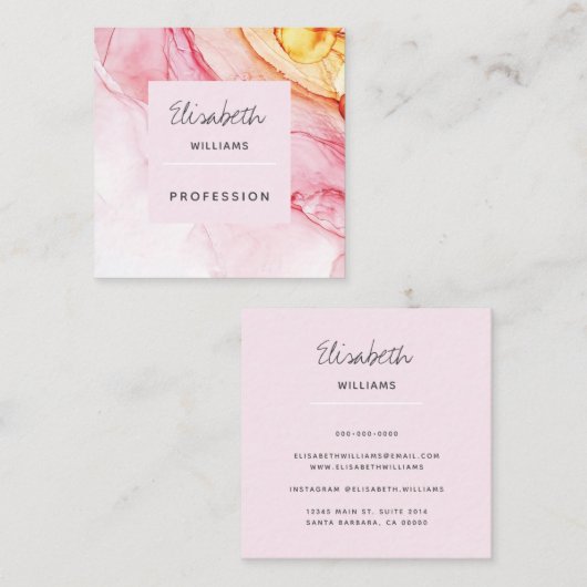 Abstracte roze inktverf legant vierkante visitekaartje (Voorkant / Achterkant)