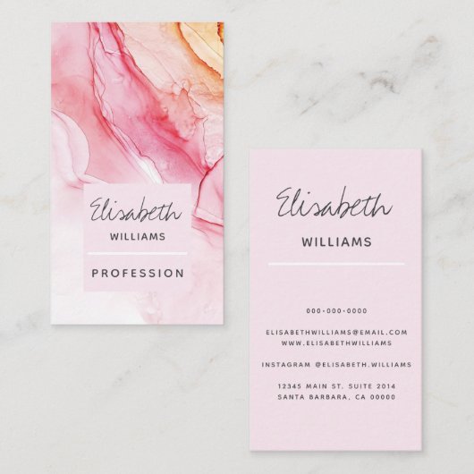 Abstracte roze inktverf legant visitekaartje (Voorkant / Achterkant)