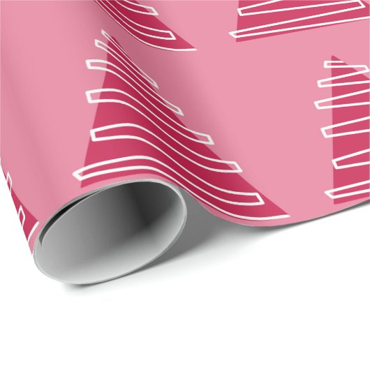 Abstracte roze kerstbomen op roze cadeaupapier (Rol Hoek)