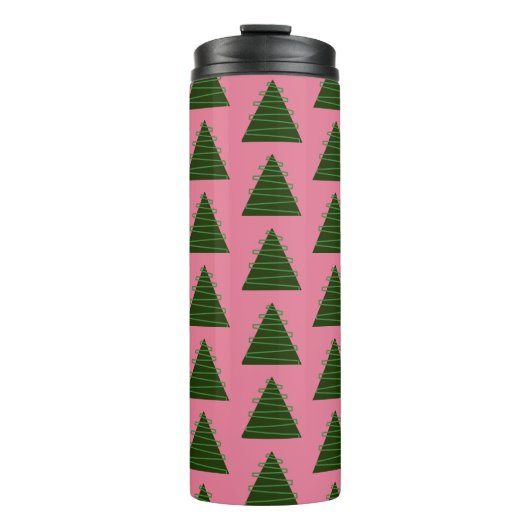 Abstracte roze kerstboom thermische tumbler thermosbeker (Voorkant)