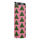Abstracte roze kerstboom thermische tumbler thermosbeker (Geroteerd rechts)