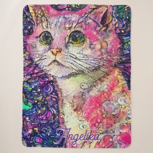 Abstracte Roze Kitten Persoonlijke naam Sherpa Deken